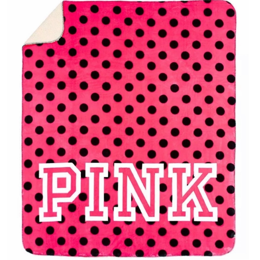 PINK Victoria's Secret Neon Pink and Black Polka Dot Throw Blanket